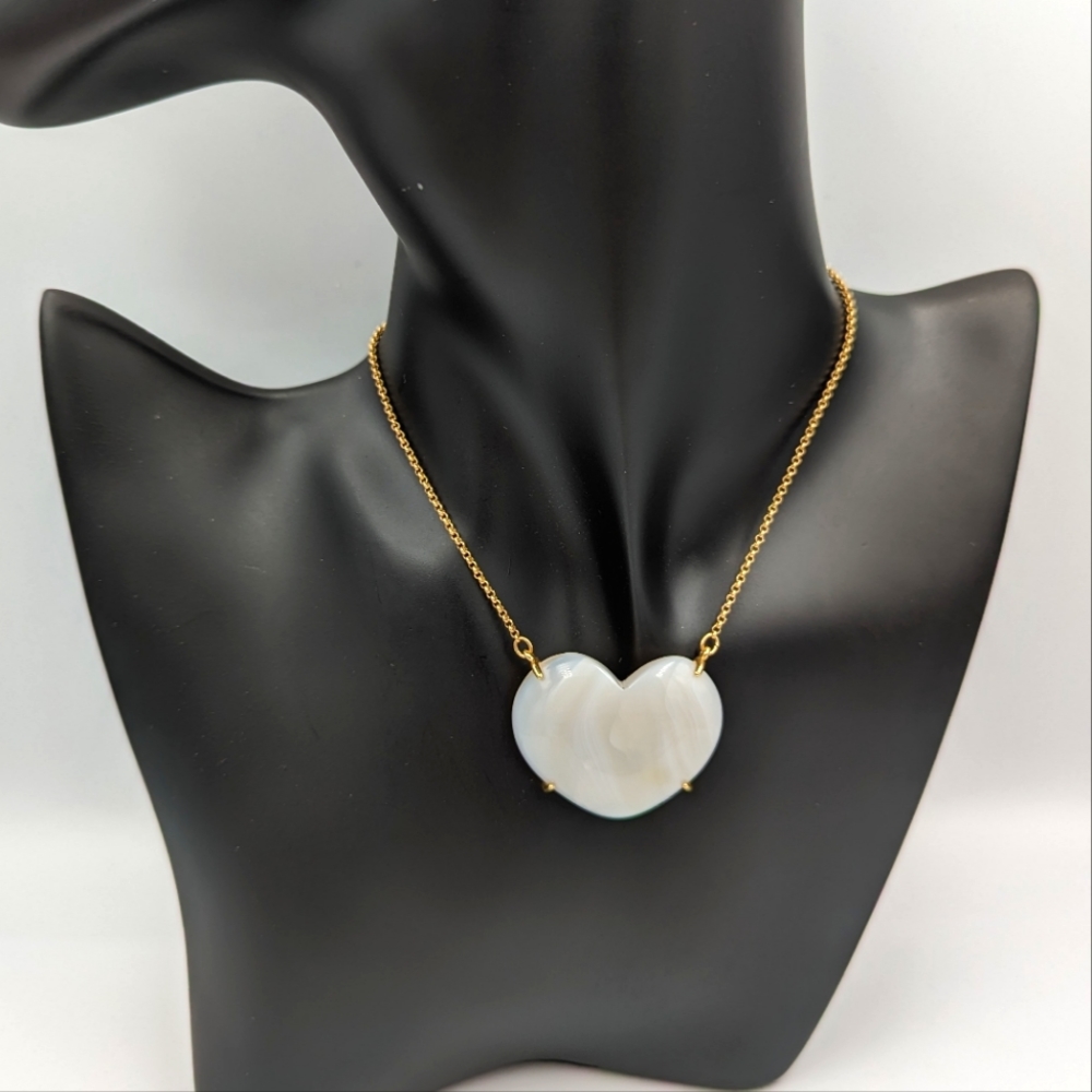 Gold-Tone Imitation/Mother-of-Pearl/Agate Heart 32" Pendant Necklace Lucky Brand